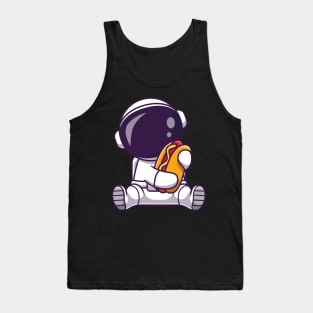 Cute Astronaut With Hot Dog Cartoon Tank Top